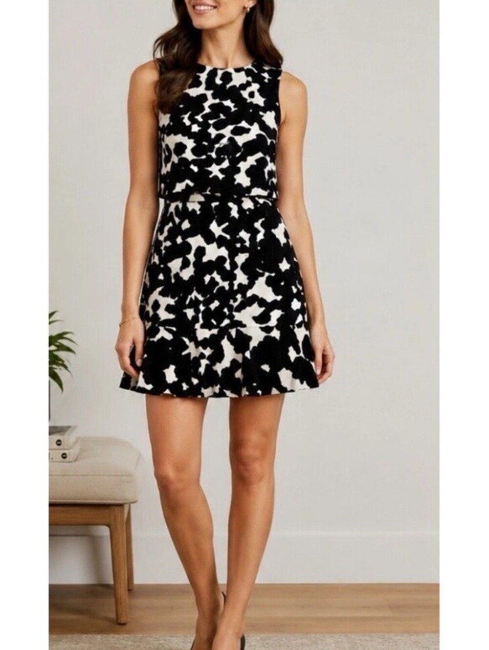 Banana Republic Fit And Flare Black White Abstract Dress Size 14
